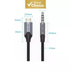 Cabo de Áudio Vention Micro USB para 3.5mm com Placa de Som para Transmissão ao Vivo e Gravação