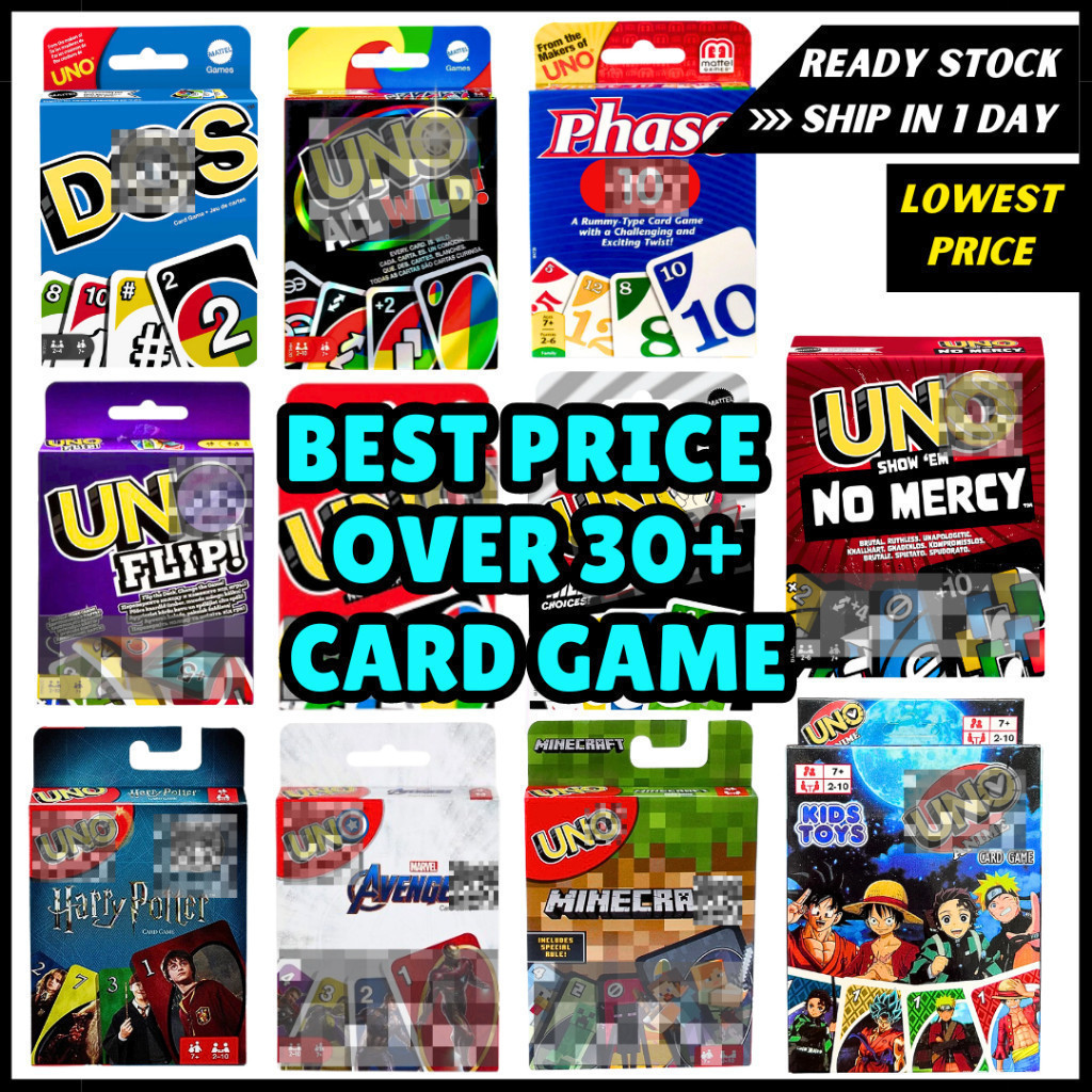 Jogo de Cartas Combo da Série Uno Card, Brinquedos para Crianças, Kad ft Uno No Mercy, Flip Wild Dare, Flex Phase 10 Dos