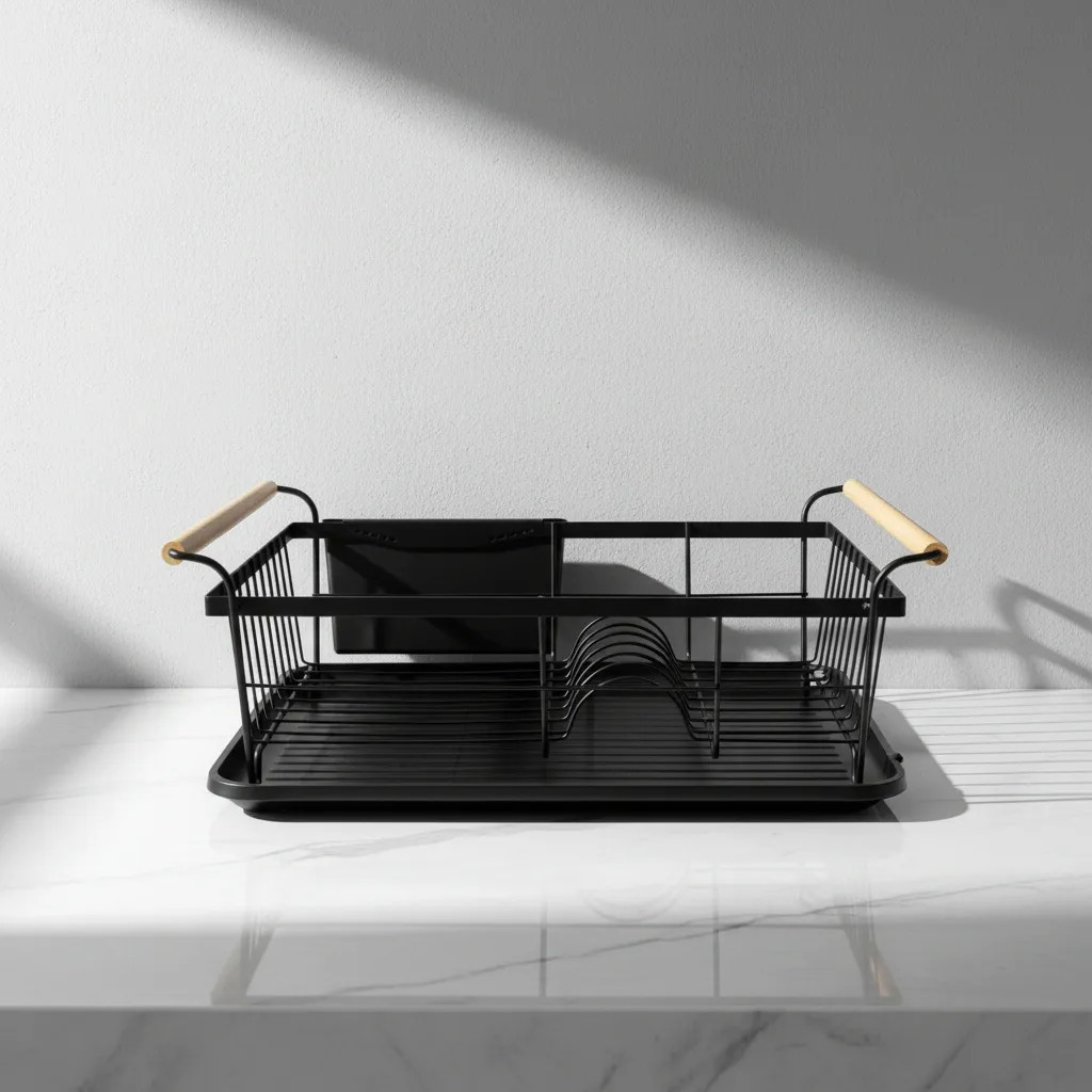 Escorredor de Louça Rack Bambu Inox Pratos Talheres Grande Com Bandeja Premium Preto