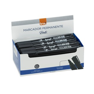 Marcador Permanente BRW Preto Ponta Chanfrada 5mm Caixa 12un Alta Fixação Secagem Rápida Multiuso em Oferta na Shopee