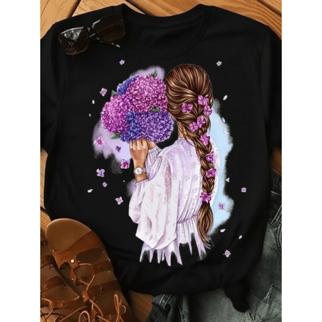Tshirt Feminina Cabelo Florido Estilosa Estampada Lançamento Camiseta 100% Algodão Camisetão Camisa - Estampaê