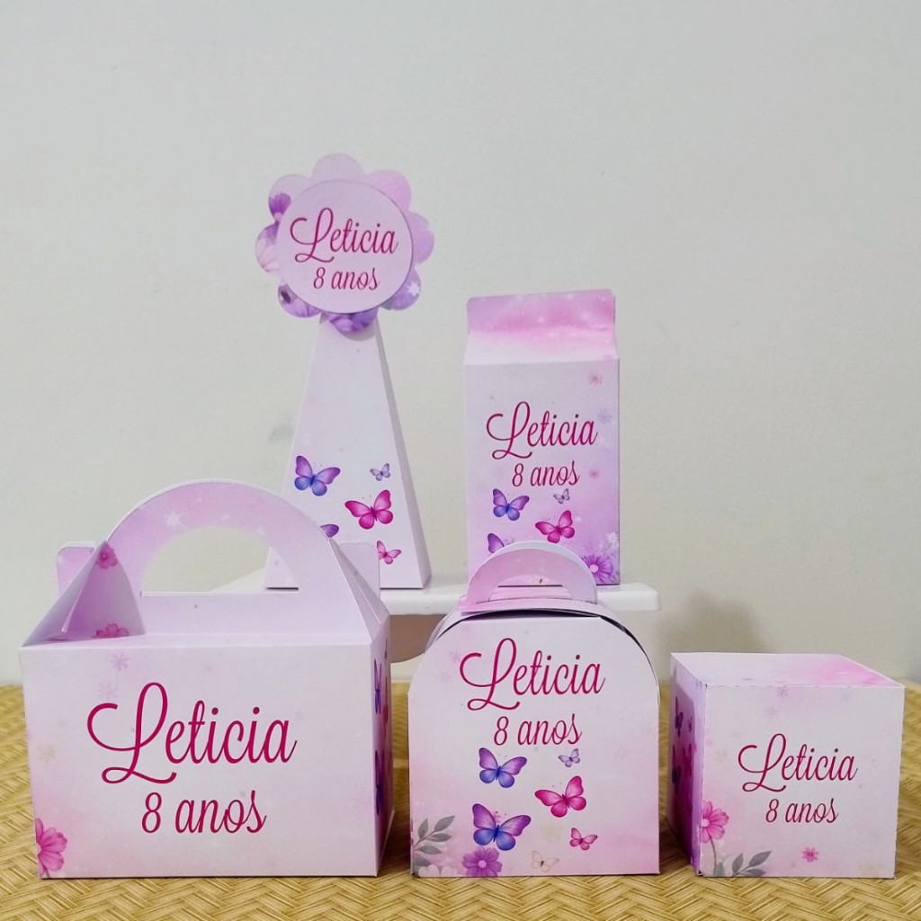 Caixinha Personalizada Borboletas | Lembrancinha Infantil Menina | Festa Tema Borboleta Pegue e Monte | 20/30/40