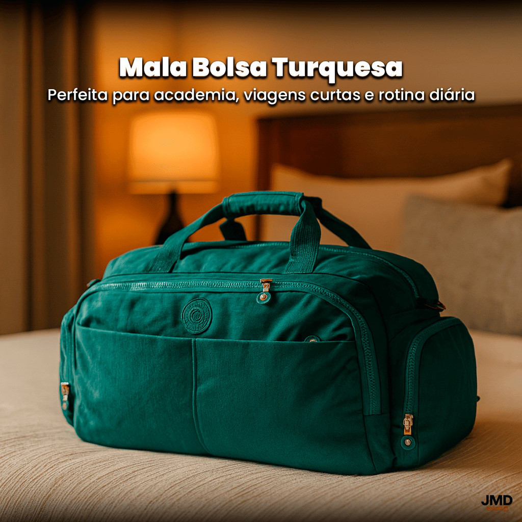 Bolsa Mala Academia Viagem Compacta 5 Bolsos Com Alça Preta