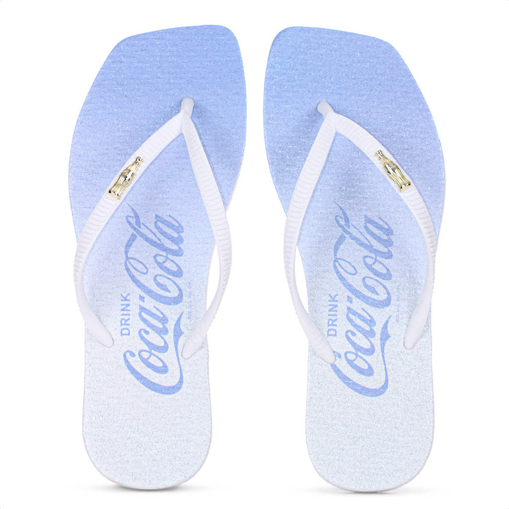 Chinelo Coca Cola Gradient Shine Azul e Branco - Feminino em Oferta na Shopee