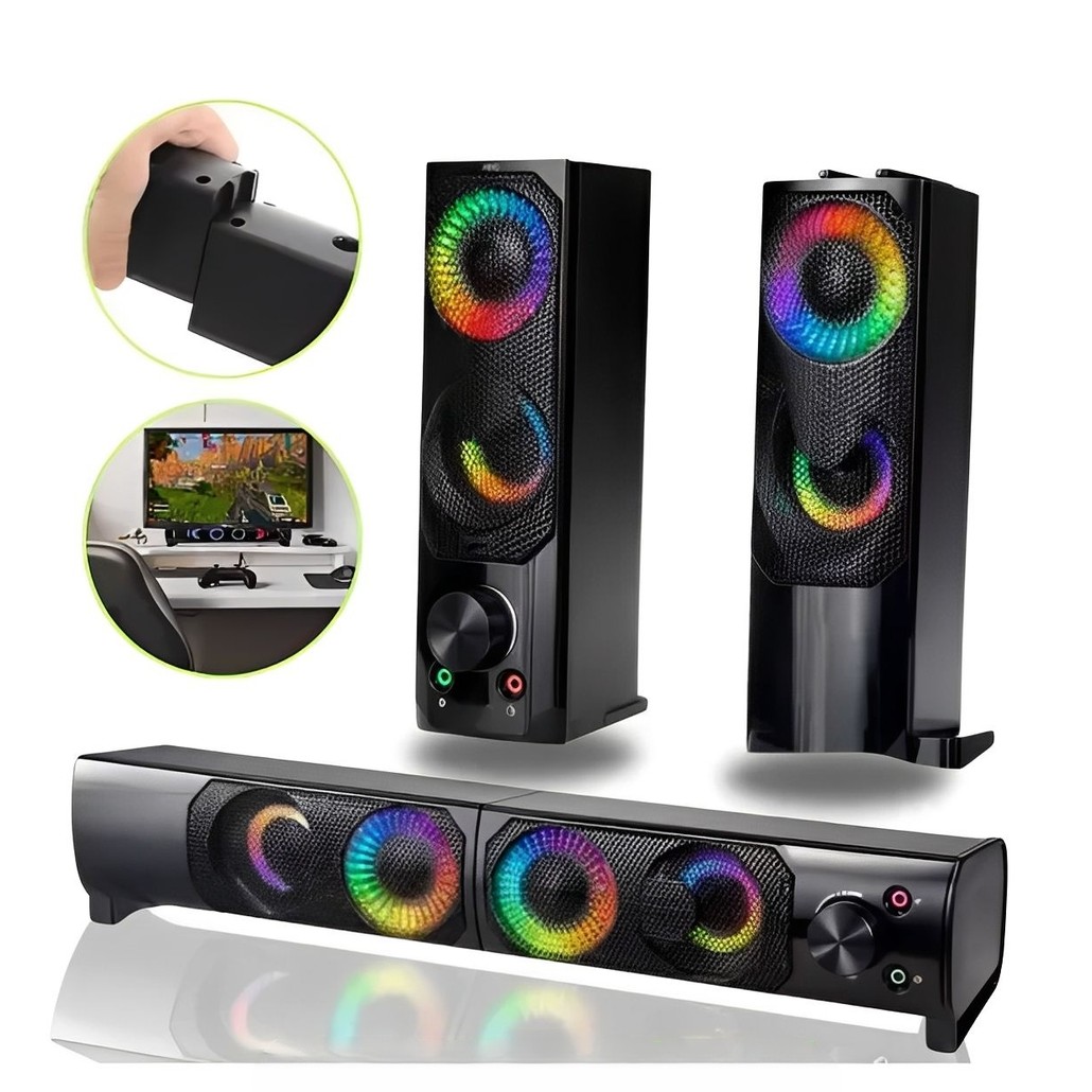 Caixa de Som Multimídia USB Conexão P2 Potente Alto-falante C/RGB Luz LED PC/Tv/Notebook/Computador