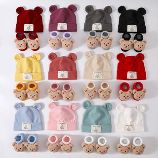 Bebê Orelhas De Coelho Chapéu Macio + Meias De Malha Conjunto De Urso De Pelúcia De Lenço De Cabeça Recém-Nascido