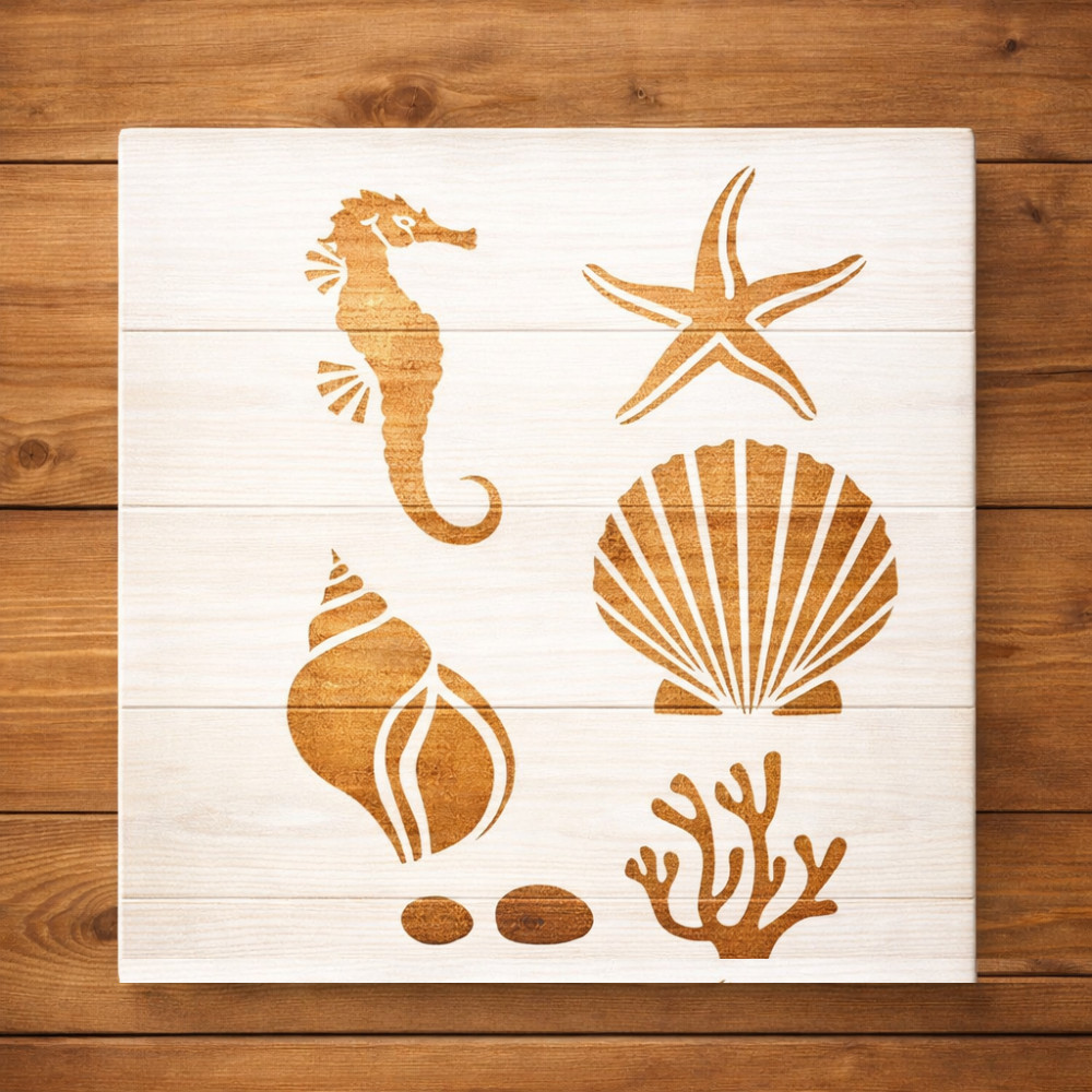 Estêncil Confeitaria Pasta Biscoito Stencil MAR OCEANO para Pintura Molde Vazado 10x10 14x14