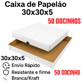 Kit com 25 Caixas 30x30x5 para 50 Docinhos ou Salgados Branco em Oferta na Shopee
