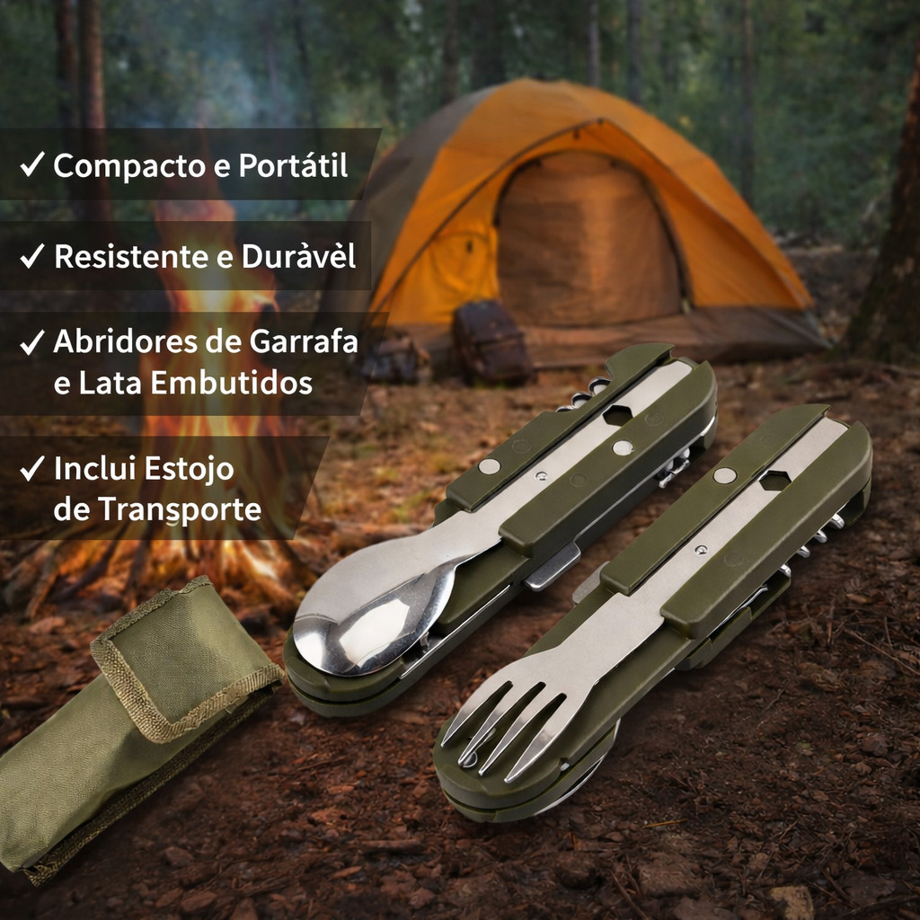 KIT militar sobrevivencia talheres canivete garfo, colher abridor de garrafa,bainha selva camping acampamento