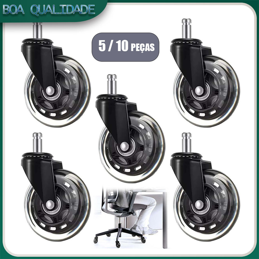 Kit 5/10 Preto Rodízio para cadeira de escritório rodízio giratório silencioso para pisos de azulejo madeira e carpete