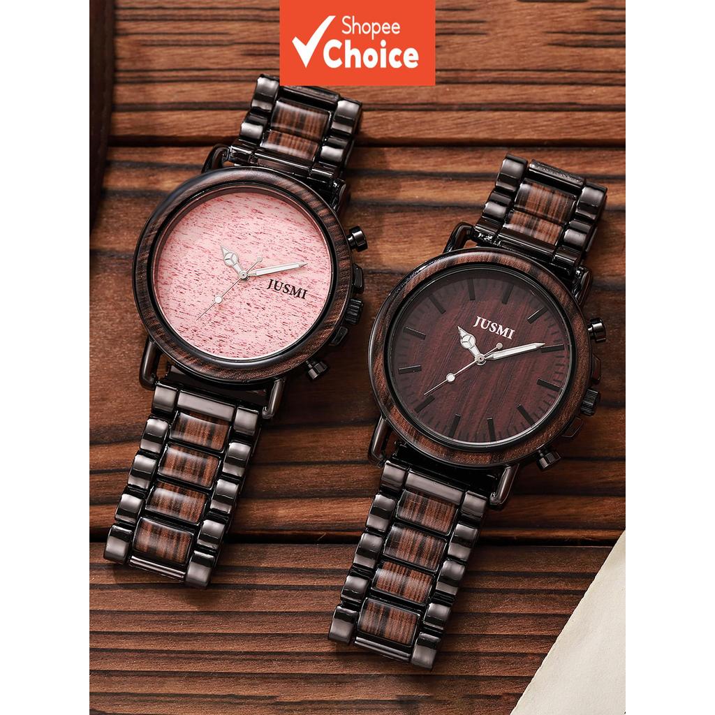 Primavera Vintage Grão De Madeira Casal Relógio De Quartzo Rosa Marrom Mostrador Duplo Presente Artístico