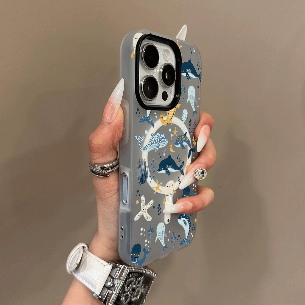 Padrões de animais marinhos, esquema de cores de geleia, Modelos compatíveis iPhone  11 12 13 14 15 16 17 Pro Max 17AIR