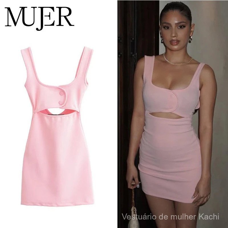 Vestidos femininos rosa 2025, vestido mini slip feminino, vestidos curtos de verão sem costas para mulheres, vestidos fe