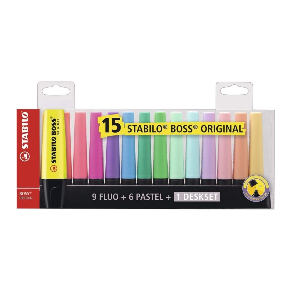15 Marca Textos Stabilo Boss: Cores Fluo + Pastel 15 Marca Textos Stabilo Boss: Cores Fluo + Pastel