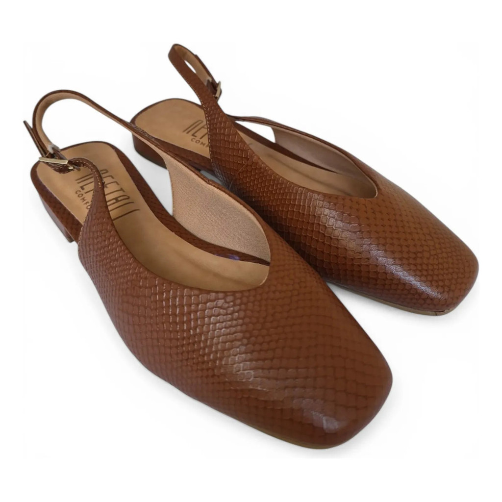 Sapatilha Slingback Neftali Salto Baixo Ferrugem Luxo Top Confortavel Linda Macia Leve Charmosa Versatil Atual Pratica