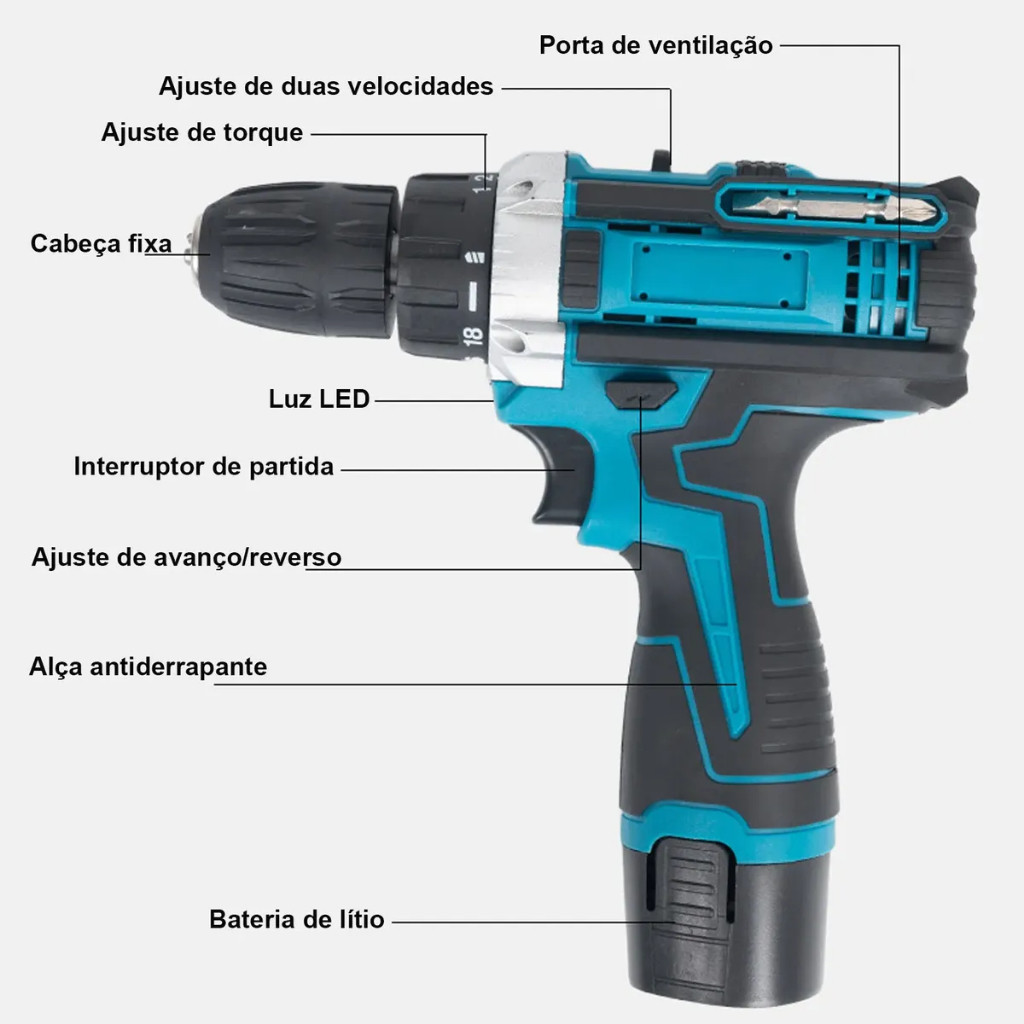Parafusadeira e Furadeira de Impacto Elétrica 12V com Bateria — foto 3