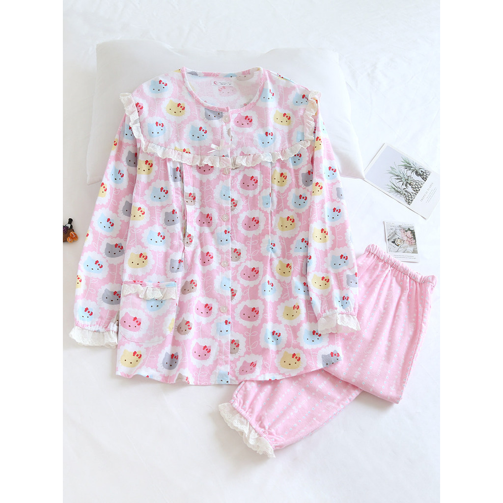 Kaka primavera outono puro algodão roupas de confinamento flanela de algodão pijamas de maternidade escovado roupas de e