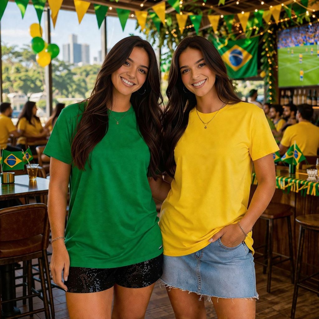 Kit 2 Camiseta Feminina Peruana 40.1 Cores Brasil Cotton Pima com Elastano Premium Copa 2026