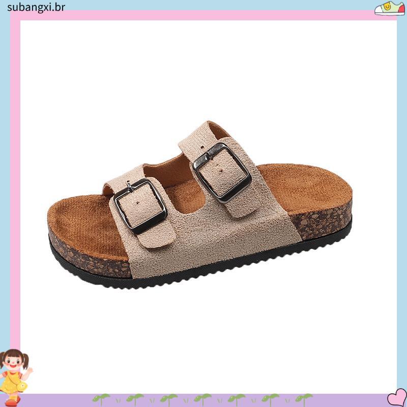 Sandálias Para Crianças Com Alça Dupla Ajustável Fivela De Metal Chinelo De Couro Meninos E Meninas