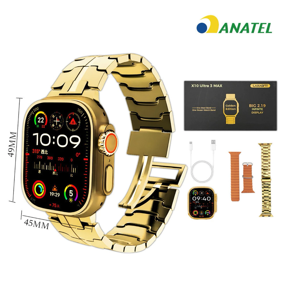 Relógio Smartwatch X10 Ultra 3 Max Ios E Android Ouro 2025