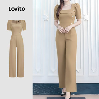 Lovito Macacão Elegante Assimétrico Botão Primavera/verão Macacão Khaki para Mulheres L177ED031 em Oferta na Shopee