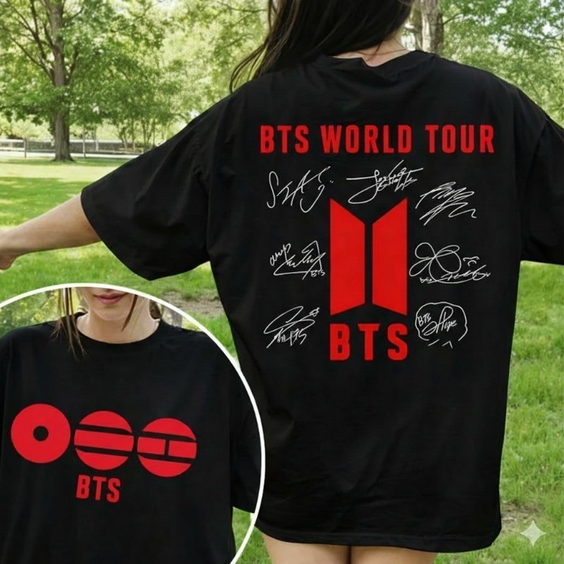 Camiseta Camiseta Fã Clube  BTS Unissex 100% Algodão Tour Estampada Lançamento Confortável Envio imediato Kpop