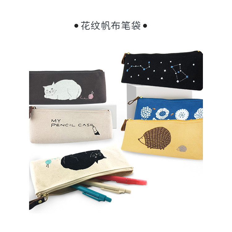 Japonês simples algodão bonito bordado lápis caso saco de papelaria japonês saco de armazenamento de papelaria estudante