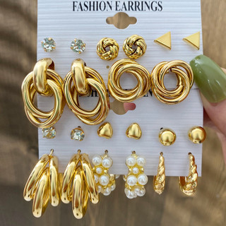 Conjunto De Brincos 6 Pares Femininos Incrustados Com Strass Redondos
