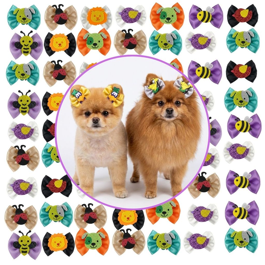 80 Laços Topete 4 cm de Cetim Para Pet Personagens Variados Pet Shop Banho e Tosa Preço Atacado