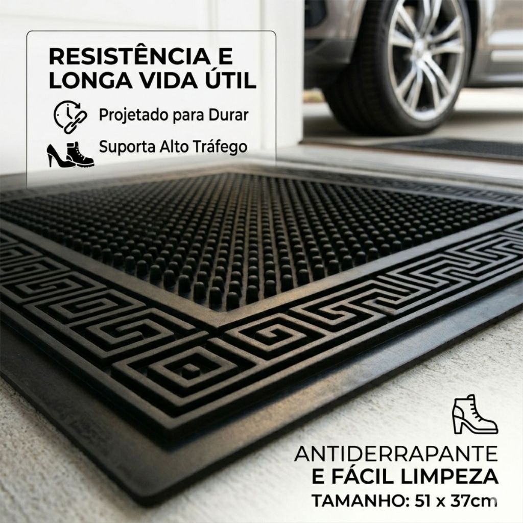 Capacho Tapete Para Porta de Borrachado  Anti-derrapante Preto - 51x37cm Para entrada de Porta