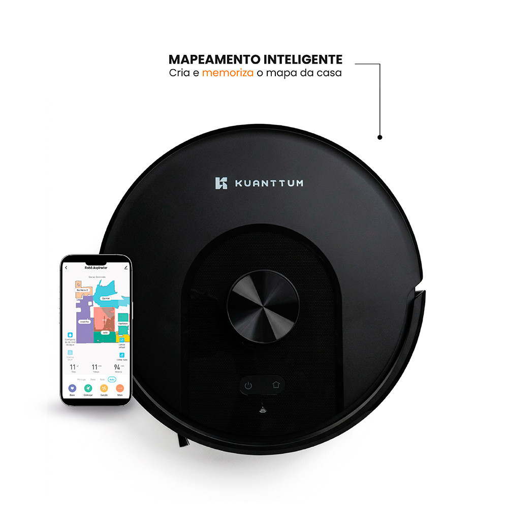 Robô Aspirador Inteligente Smart Wi-Fi Kuanttum MOP Aplicativo LDS Robot Vaccum S10 Preto 110V/220V