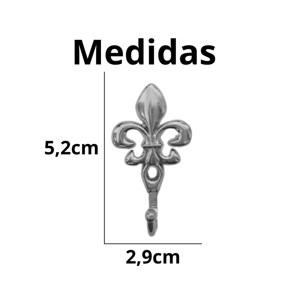 Kit c/ 3 Ganchos Metal Flor de Lis P 5,2 cm Portas Chaves / Cabides Para Decoração e Parafusos — imagem 2 de 2