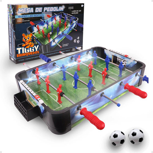 Mesa Pebolim Mini  Futebol Totó Infantil Brinquedo Com Placar E Luz LED