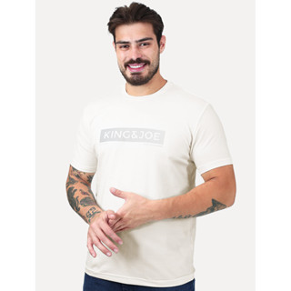 Camiseta King & Joe Masculina Premium Cotton Flex Block Stripe Off White em Oferta na Shopee