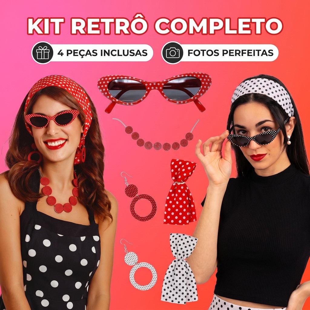 Kit C/ 04 Acessórios Cosplay Audrey Hepburn Acessórios de Festa Anos 50/60 Retrô Com Óculos Lenço Colar Brinco em Oferta na Shopee