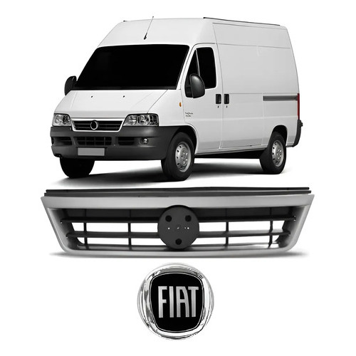 Grade Frontal Ducato 2004 A 2013 Preta Friso Prata E Emblema Emblema Preto Friso Prata