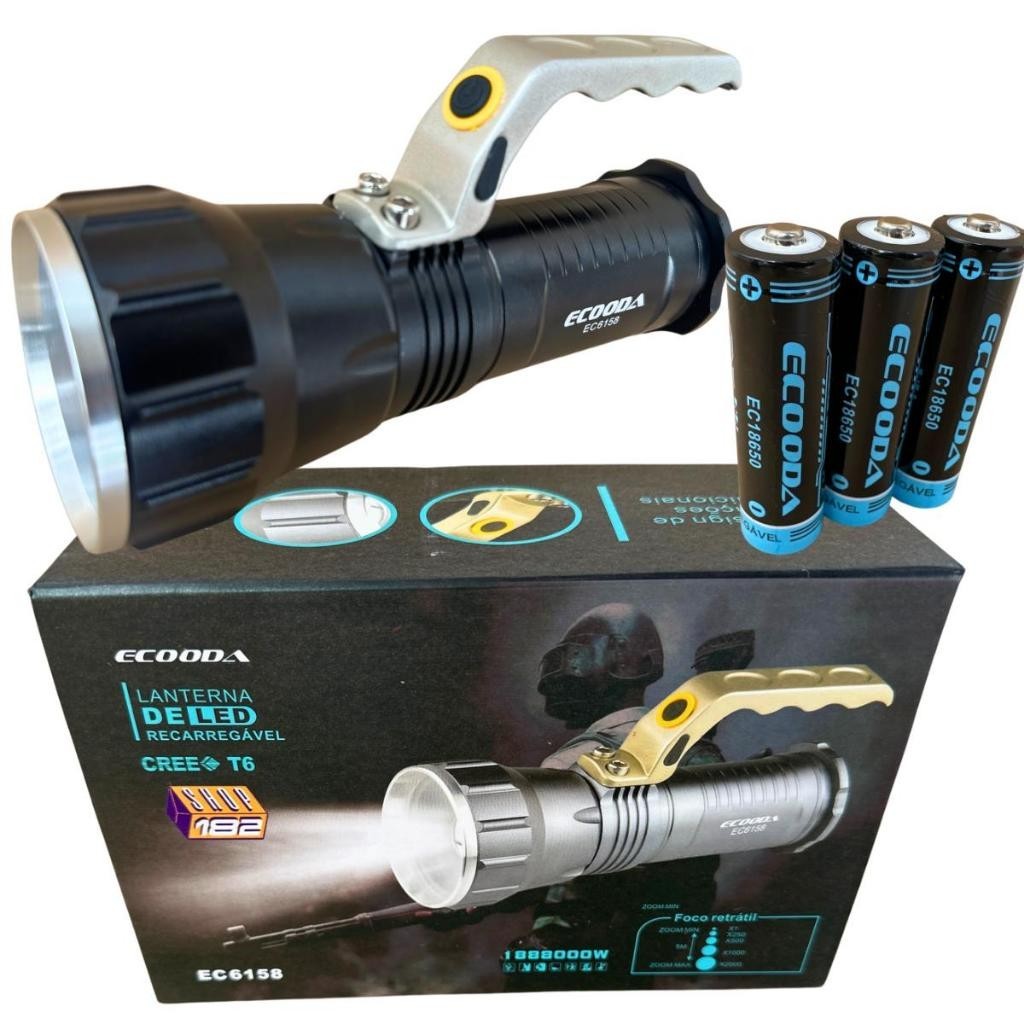 Lanterna Holofote 3 Baterias Recarregável Alta Intensidade  Ecooda Ec-6158