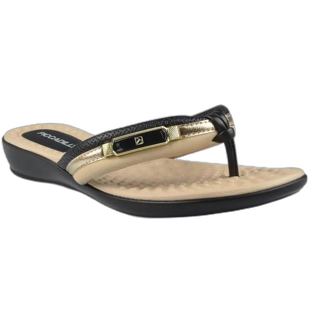 Chinelo Anabela Piccadilly Detalhe Feminino - Preto e Bege