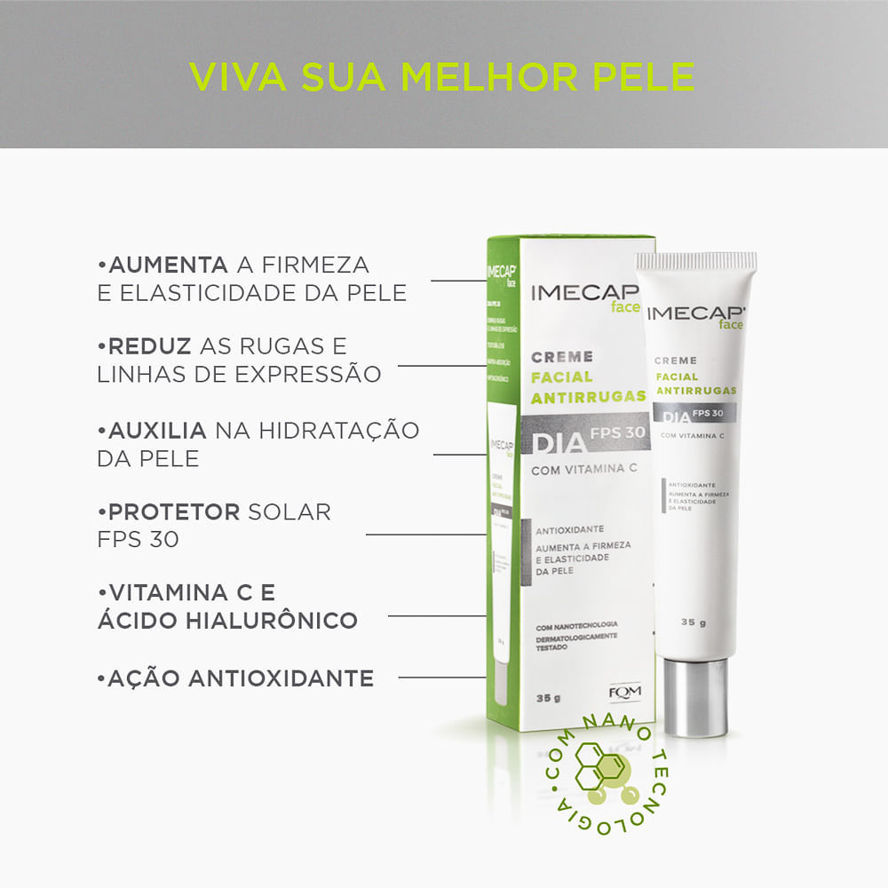 Detalhes do Creme Facial Antirrugas Imecap Face Dia FPS 30 35g