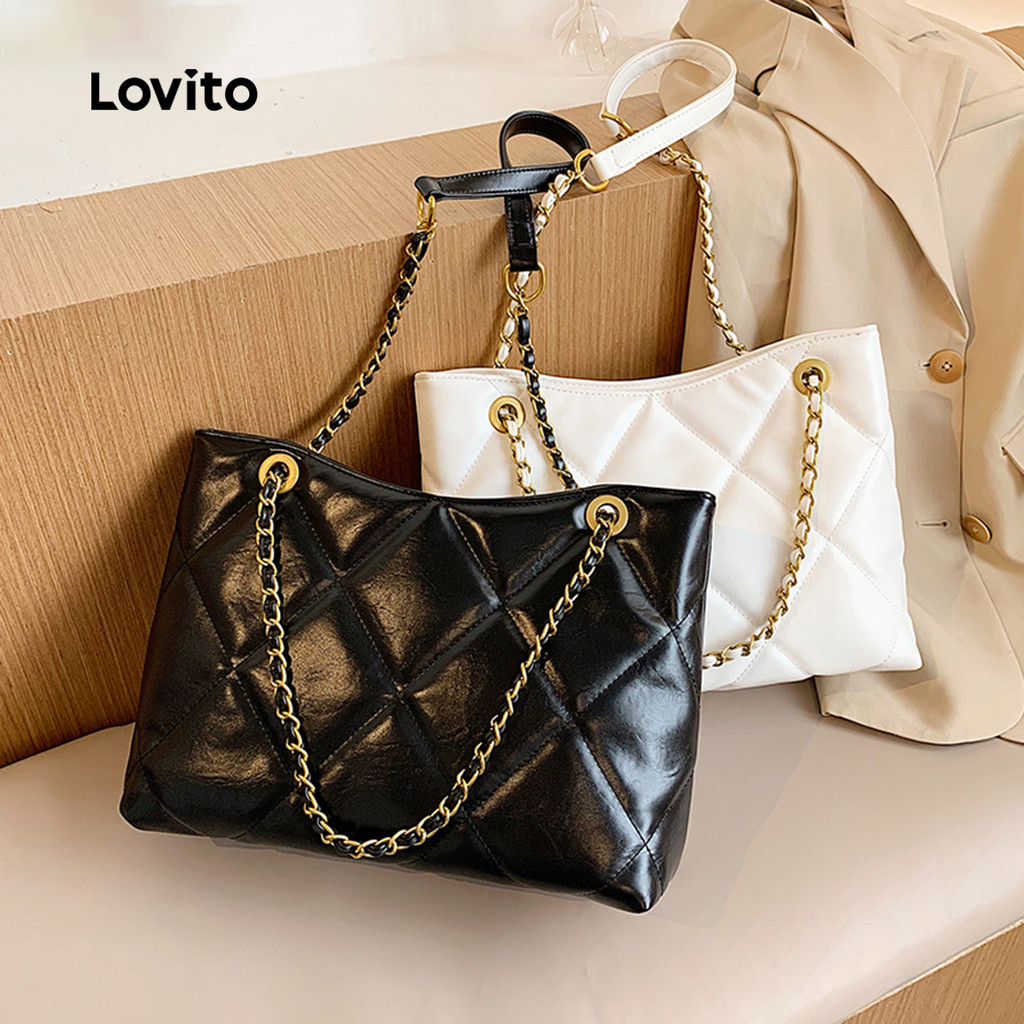 Lovito Bolsa Feminina Casual De Ombro Acolchoada De Grande Capacidade Com Corrente LFA107049 em Oferta na Shopee