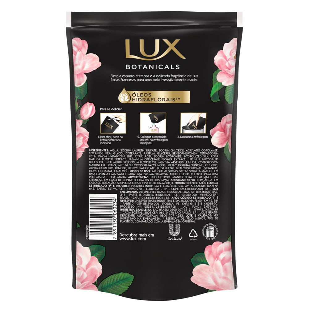 Detalhes do Sabonete Líquido Lux Botanicals Rosas Francesas Refil 200ml