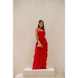 Vestido Longo Liliana Crepe Babado Alça Regulável Madrinha Convidado Coquetel Verão Fluido em Oferta na Shopee