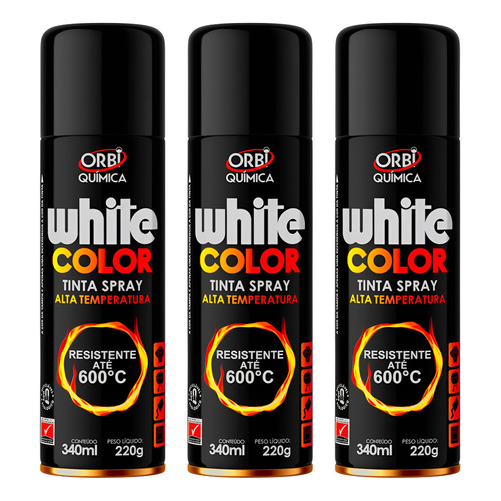 Kit 3 Tinta Spray Orbi Alta Temperatura Fosco com Alta Aderência e Resistência à Corrosão e Oxidação