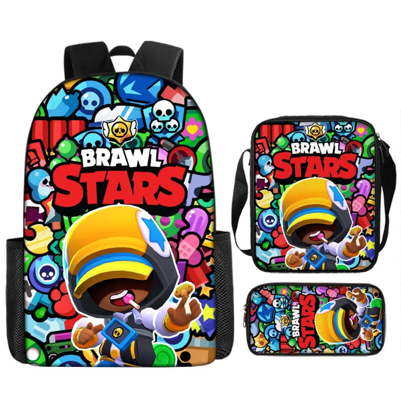 3 Peças/Conjunto Mochila Escolar Infantil Bolsa De Ombro Caixa De Lápis Brawl Stars Desenhos Animados Bolsa Escolar em Oferta na Shopee
