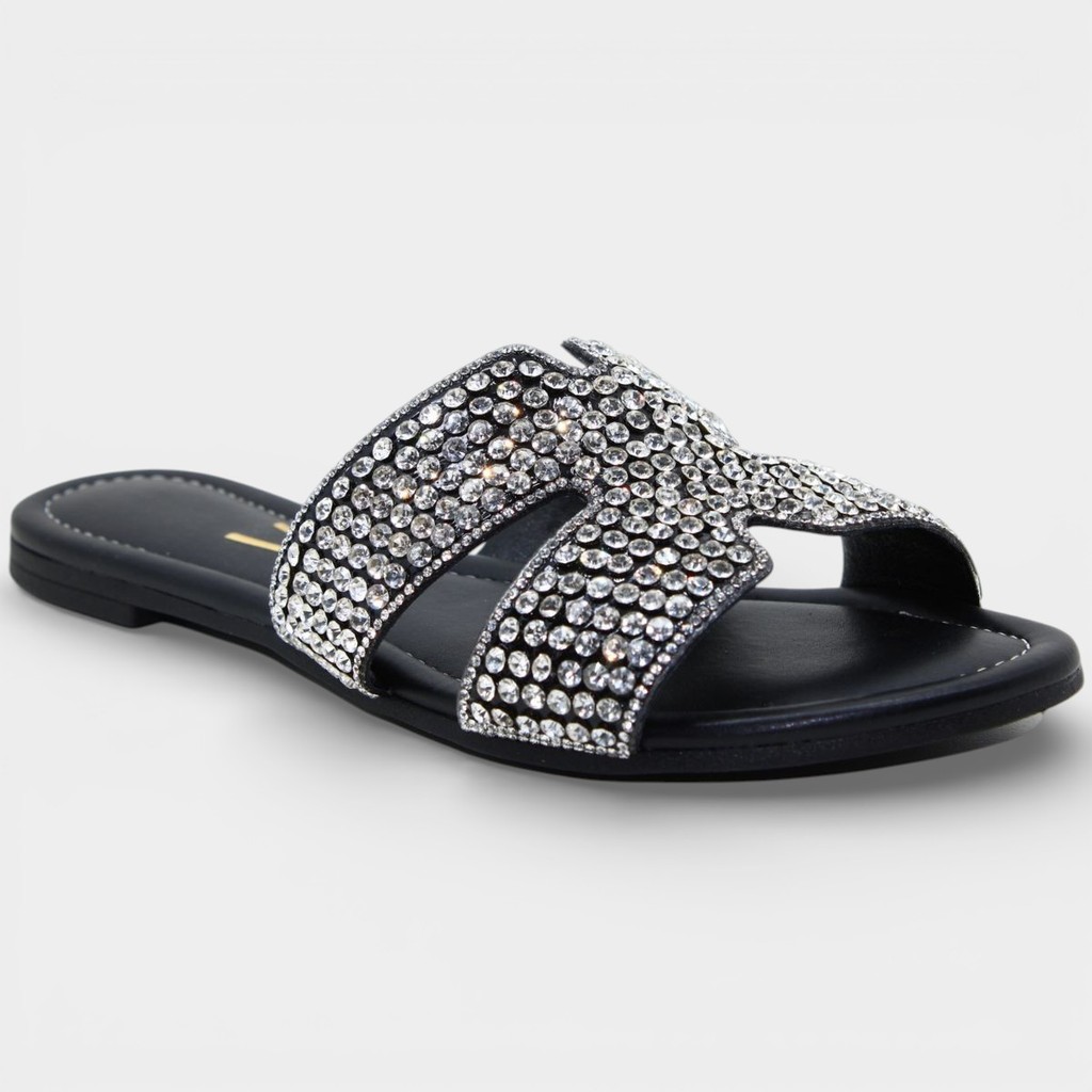 Rasteira Vizzano H Strass Feminina - Preto