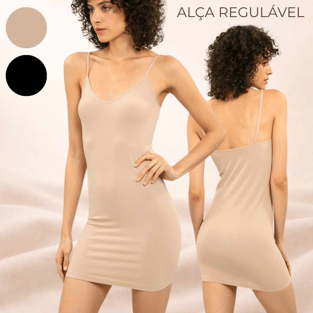 Vestido Segunda Pele Midi Tecido Premium Anagua Combinação Alça Regulável