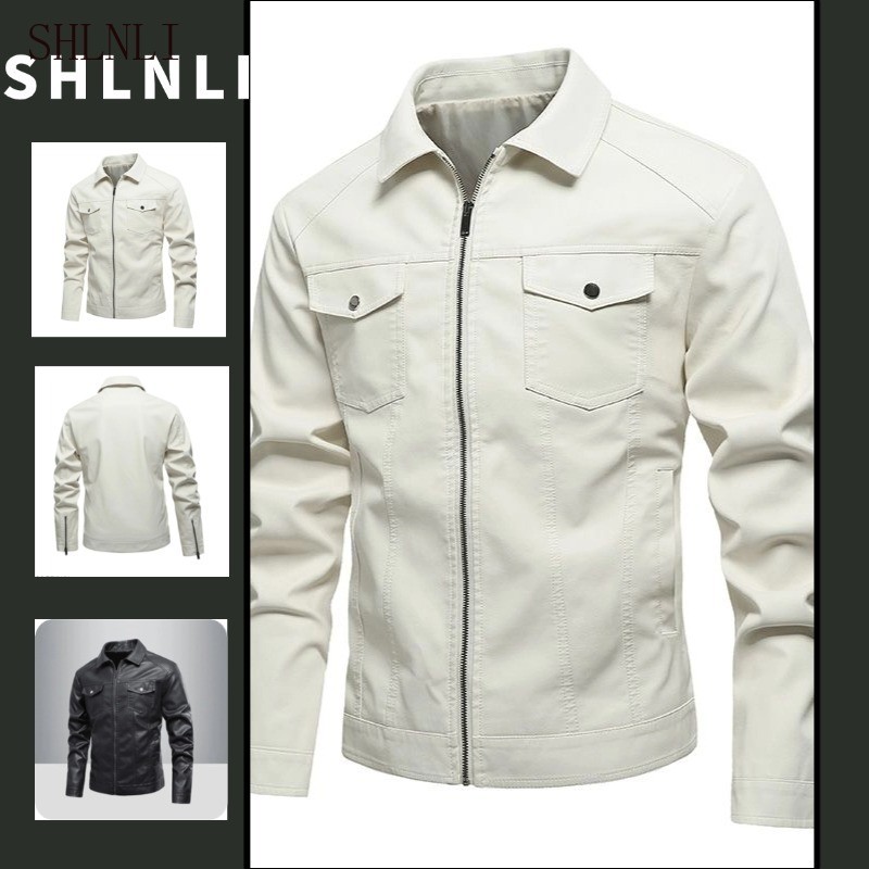 Outono Inverno Jaqueta De Couro PU Masculina Gola Dobrável Casaco Fino Quente E Confortável
