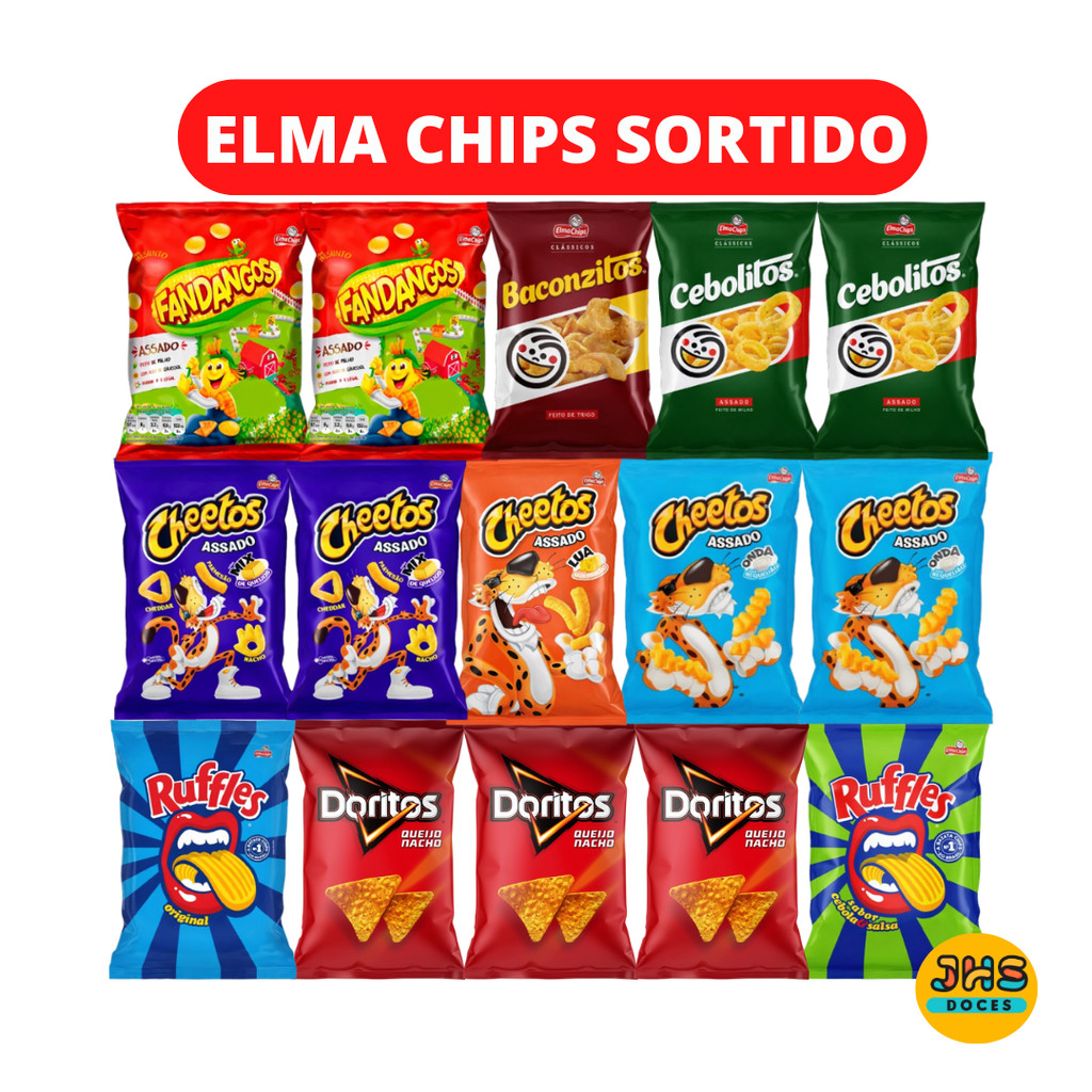 Salgadinho Sortido Elma Chips Kit C/15 Doritos Fandangos Cheetos Ruffles Lanche Escola Sacolinha