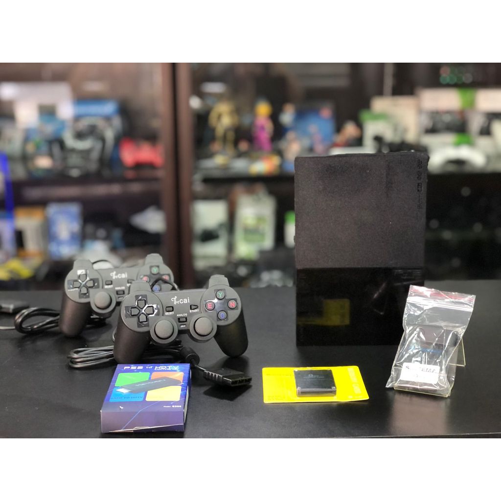 Playstation 2 Slim O.P.L 02 controles c/fio + 02 memory card + 03 jogos + 01 adap hdmi usado