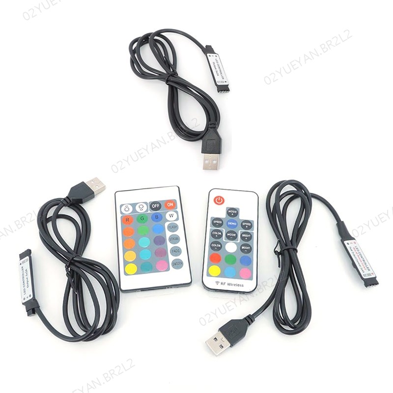 Porta USB 5V mini 3key 17key 24key 4Pin RGB LED Strip light RF Controlador Controle Dimmer Para 5050 3528 2835 Luzes De 